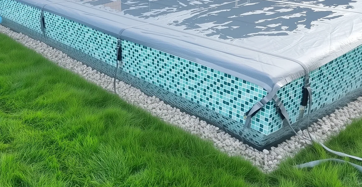 Покрывало для бассейна под снегом — защита зимой в Анапе